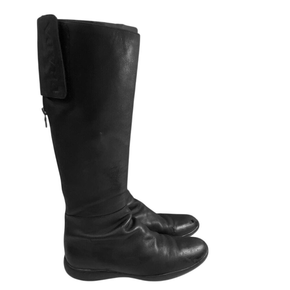 Prada Sport Black Leather Knee Boots 39.5 Y2K Archive Equestrian Italy